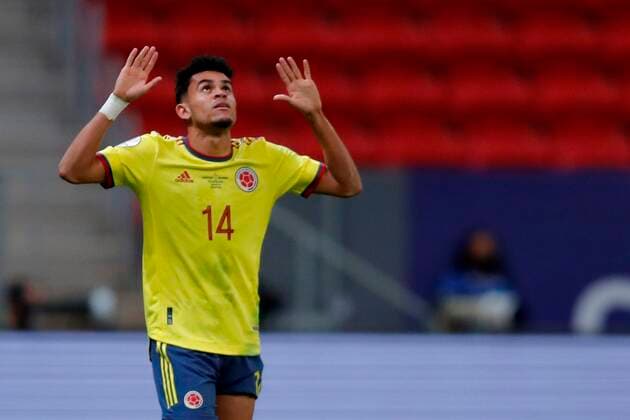 Colombia s Luis Diaz celebrates after scoring against Argentina, during a match for the semifinals of the Copa America at the Mane Garrincha stadium in Brasilia, Brazil, 06 July 2021. Argentina - Colombia !ACHTUNG: NUR REDAKTIONELLE NUTZUNG!  Copyright: xFernandoxBizerrax AMDEP6450 20210707-f89e5a04f3216ff1ebf382ea0ed1a7e5d24faf0d