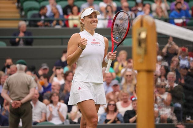 (210707) -- LONDON, July 7, 2021 -- Angelique Kerber of Germany celebrates after the woman s quarterfinal match between Karolina Muchova of the Czech Republic and Angelique Kerber of Germany at Wimbledon tennis Championship in London, Britain, on July 6, 2021. (Photo by Xinhua) (SP)BRITAIN-LONDON-TENNIS-WIMBLEDON TimxIreland 