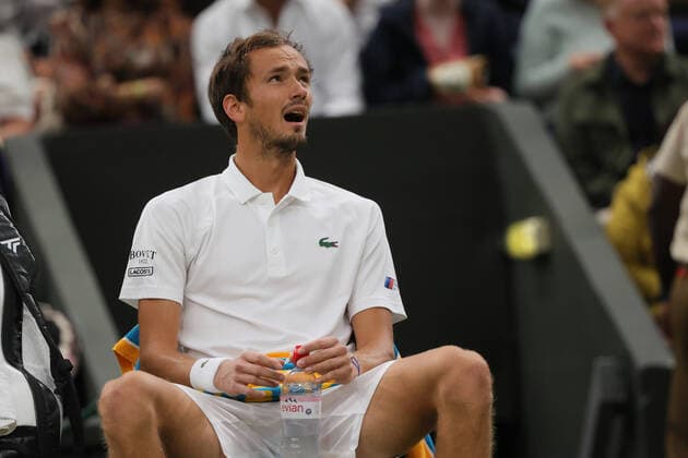 (210707) -- LONDON, July 7, 2021 -- Daniil Medvedev of Russia reacts during the men s singles fourth round match between Hubert Hurkacz of Poland and Daniil Medvedev of Russia at Wimbledon tennis Championship in London, Britain, on July 6, 2021. (Photo by Xinhua) (SP)BRITAIN-LONDON-TENNIS-WIMBLEDON TimxIreland 