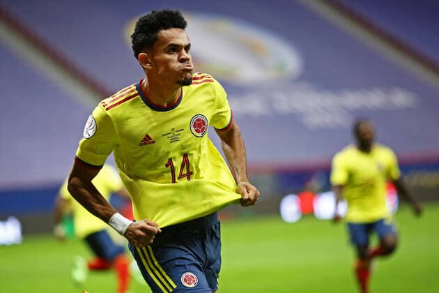 6th July 2021; Est& xe1;dio Man& xe9; Garrincha, Bras& xed;lia, DF, Brazil; Copa America Football tournament, Argentina versus Colombia; Luis D& xed;az (Col) celebrates scoring an equalising goal in minute 61  ActionPlus12303371 HeulerxAndrey
