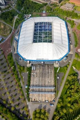 Aerial view, Schalke Veltins Arena, Rudi Assauer Platz, pull-out area for grass, Erle, Gelsenkirchen, Ruhr area, North Rhine-Westphalia, Germany ATTENTIONxMINESTHONORARx60xEURO