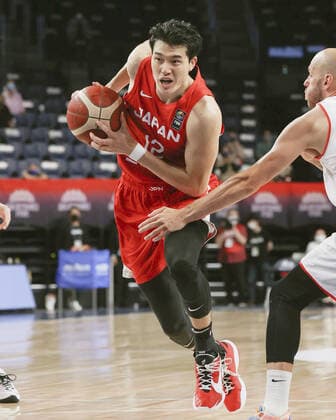 Basketball: Japan-Hungary exhibition game for Olympics Yuta Watanabe (12) of Japan s Olympic basketball team plays during the first quarter of an exhibition game against Hungary on July 7, 2021, at Okinawa Arena in Okinawa, southern Japan. 