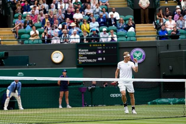 Mandatory Credit: Photo by Shutterstock (12199111r) Denis Shapovalov during his quarter-final match Wimbledon Tennis Championships, Day 9, The All England Lawn Tennis and Croquet Club, London, UK - 07 Jul 2021 Wimbledon Tennis Championships, Day 9, The All England Lawn Tennis and Croquet Club, London, UK - 07 Jul 2021  Copyright: xShutterstockx 12199111r