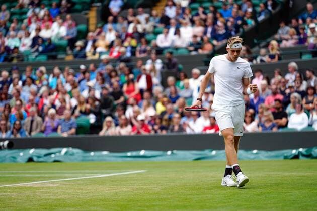 Mandatory Credit: Photo by Shutterstock (12199111t) Denis Shapovalov during his quarter-final match Wimbledon Tennis Championships, Day 9, The All England Lawn Tennis and Croquet Club, London, UK - 07 Jul 2021 Wimbledon Tennis Championships, Day 9, The All England Lawn Tennis and Croquet Club, London, UK - 07 Jul 2021  Copyright: xShutterstockx 12199111t