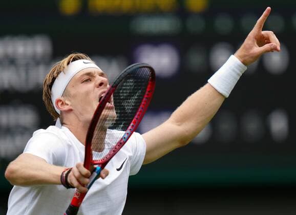 Mandatory Credit: Photo by Shutterstock (12199111bm) Denis Shapovalov celebrates during his quarter-final match Wimbledon Tennis Championships, Day 9, The All England Lawn Tennis and Croquet Club, London, UK - 07 Jul 2021 Wimbledon Tennis Championships, Day 9, The All England Lawn Tennis and Croquet Club, London, UK - 07 Jul 2021  Copyright: xShutterstockx 12199111bm