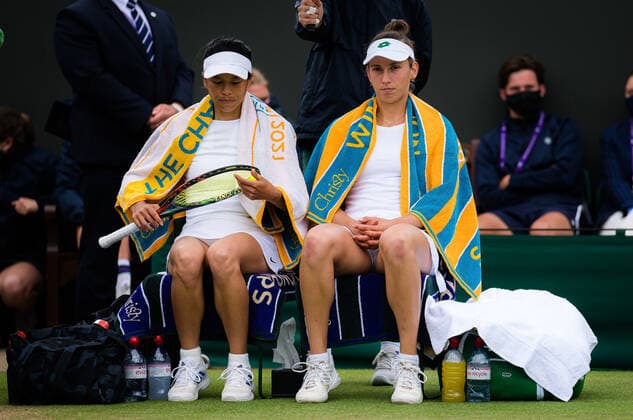 July 7, 2021: Elise Mertens of Belgium & Su-Wei Hsieh of Chinese Taipeh in action during the doubles quarter-final at the 2021 Wimbledon Championships Grand Slam tennis tournament - ZUMAa181 20210707_zaa_a181_008 Copyright: xRobxPrangex