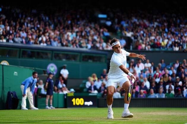 Mandatory Credit: Photo by Javier Garcia Shutterstock (12199110gh) Roger Federer during his quarter-final match Wimbledon Tennis Championships, Day 9, The All England Lawn Tennis and Croquet Club, London, UK - 07 Jul 2021 Wimbledon Tennis Championships, Day 9, The All England Lawn Tennis and Croquet Club, London, UK - 07 Jul 2021  Copyright: xJavierxGarcia Shutterstockx 12199110gh