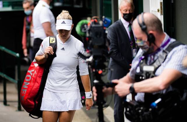 Mandatory Credit: Photo by Rob Prange Shutterstock (12200588ab) Angelique Kerber of Germany in action during the semi-final of the 2021 Wimbledon Championships Grand Slam tennis tournament Wimbledon Tennis Championships, Day 10, The All England Lawn Tennis and Croquet Club, London, UK - 08 Jul 2021 Wimbledon Tennis Championships, Day 10, The All England Lawn Tennis and Croquet Club, London, UK - 08 Jul 2021  Copyright: xRobxPrange Shutterstockx 12200588ab