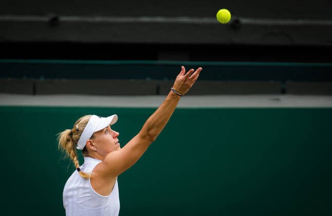 Mandatory Credit: Photo by Rob Prange Shutterstock (12200588s) Angelique Kerber of Germany in action during the semi-final of the 2021 Wimbledon Championships Grand Slam tennis tournament Wimbledon Tennis Championships, Day 10, The All England Lawn Tennis and Croquet Club, London, UK - 08 Jul 2021 Wimbledon Tennis Championships, Day 10, The All England Lawn Tennis and Croquet Club, London, UK - 08 Jul 2021  Copyright: xRobxPrange Shutterstockx 12200588s