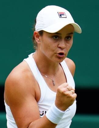 Mandatory Credit: Photo by Javier Garcia Shutterstock (12200578ag) Ashleigh Barty celebrates winning the first set in her semi-final match Wimbledon Tennis Championships, Day 10, The All England Lawn Tennis and Croquet Club, London, UK - 08 Jul 2021 Wimbledon Tennis Championships, Day 10, The All England Lawn Tennis and Croquet Club, London, UK - 08 Jul 2021  Copyright: xJavierxGarcia Shutterstockx 12200578ag
