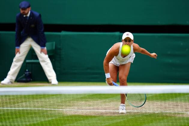 Mandatory Credit: Photo by Javier Garcia Shutterstock (12200578al) Ashleigh Barty during her semi-final match Wimbledon Tennis Championships, Day 10, The All England Lawn Tennis and Croquet Club, London, UK - 08 Jul 2021 Wimbledon Tennis Championships, Day 10, The All England Lawn Tennis and Croquet Club, London, UK - 08 Jul 2021  Copyright: xJavierxGarcia Shutterstockx 12200578al