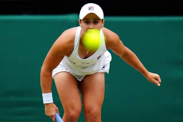 Mandatory Credit: Photo by Javier Garcia Shutterstock (12200578am) Ashleigh Barty during her semi-final match Wimbledon Tennis Championships, Day 10, The All England Lawn Tennis and Croquet Club, London, UK - 08 Jul 2021 Wimbledon Tennis Championships, Day 10, The All England Lawn Tennis and Croquet Club, London, UK - 08 Jul 2021  Copyright: xJavierxGarcia Shutterstockx 12200578am