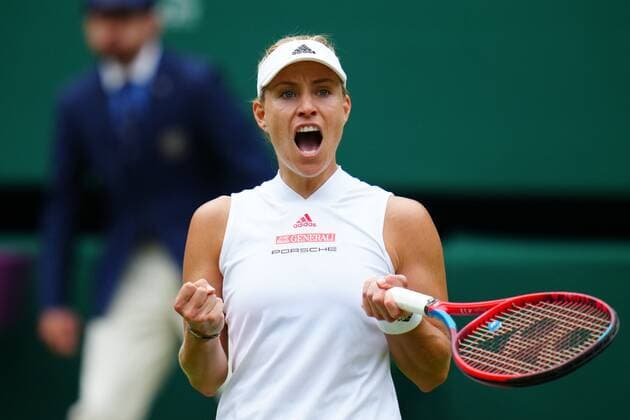 Mandatory Credit: Photo by Javier Garcia Shutterstock (12200578av) Angelique Kerber celebrates during her semi-final match Wimbledon Tennis Championships, Day 10, The All England Lawn Tennis and Croquet Club, London, UK - 08 Jul 2021 Wimbledon Tennis Championships, Day 10, The All England Lawn Tennis and Croquet Club, London, UK - 08 Jul 2021  Copyright: xJavierxGarcia Shutterstockx 12200578av