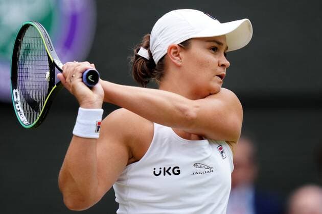 Mandatory Credit: Photo by Shutterstock (12200579o) Ashleigh Barty during her semi-final match Wimbledon Tennis Championships, Day 10, The All England Lawn Tennis and Croquet Club, London, UK - 08 Jul 2021 Wimbledon Tennis Championships, Day 10, The All England Lawn Tennis and Croquet Club, London, UK - 08 Jul 2021  Copyright: xShutterstockx 12200579o