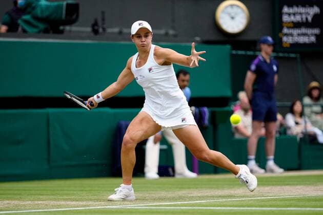 Mandatory Credit: Photo by Shutterstock (12200579s) Ashleigh Barty during her semi-final match Wimbledon Tennis Championships, Day 10, The All England Lawn Tennis and Croquet Club, London, UK - 08 Jul 2021 Wimbledon Tennis Championships, Day 10, The All England Lawn Tennis and Croquet Club, London, UK - 08 Jul 2021  Copyright: xShutterstockx 12200579s