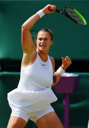 Mandatory Credit: Photo by Javier Garcia Shutterstock (12200578cc) Aryna Sabalenka during her semi-final match Wimbledon Tennis Championships, Day 10, The All England Lawn Tennis and Croquet Club, London, UK - 08 Jul 2021 Wimbledon Tennis Championships, Day 10, The All England Lawn Tennis and Croquet Club, London, UK - 08 Jul 2021  Copyright: xJavierxGarcia Shutterstockx 12200578cc