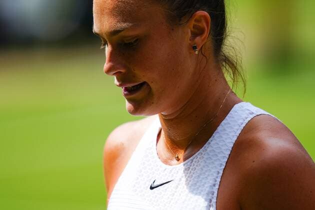 Mandatory Credit: Photo by Javier Garcia Shutterstock (12200578cf) Aryna Sabalenka during her semi-final match Wimbledon Tennis Championships, Day 10, The All England Lawn Tennis and Croquet Club, London, UK - 08 Jul 2021 Wimbledon Tennis Championships, Day 10, The All England Lawn Tennis and Croquet Club, London, UK - 08 Jul 2021  Copyright: xJavierxGarcia Shutterstockx 12200578cf