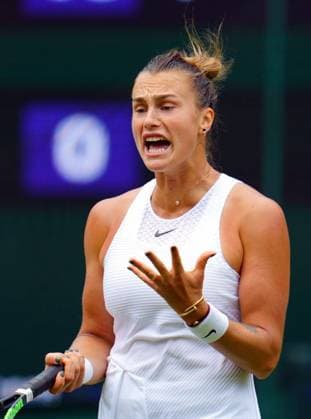 Mandatory Credit: Photo by Javier Garcia Shutterstock (12200578db) Aryna Sabalenka during her semi-final match Wimbledon Tennis Championships, Day 10, The All England Lawn Tennis and Croquet Club, London, UK - 08 Jul 2021 Wimbledon Tennis Championships, Day 10, The All England Lawn Tennis and Croquet Club, London, UK - 08 Jul 2021  Copyright: xJavierxGarcia Shutterstockx 12200578db