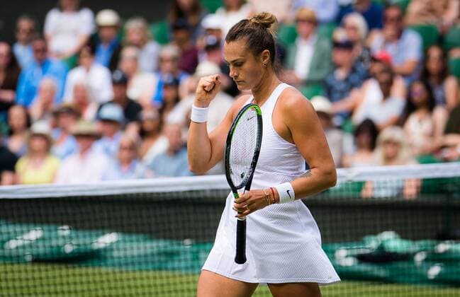Mandatory Credit: Photo by Rob Prange Shutterstock (12200588au) Aryna Sabalenka of Belarus in action during the semi-final of the 2021 Wimbledon Championships Grand Slam tennis tournament Wimbledon Tennis Championships, Day 10, The All England Lawn Tennis and Croquet Club, London, UK - 08 Jul 2021 Wimbledon Tennis Championships, Day 10, The All England Lawn Tennis and Croquet Club, London, UK - 08 Jul 2021  Copyright: xRobxPrange Shutterstockx 12200588au