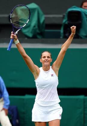 Mandatory Credit: Photo by Javier Garcia Shutterstock (12200578gh) Karolina Pliskova celebrates victory in her semi-final match Wimbledon Tennis Championships, Day 10, The All England Lawn Tennis and Croquet Club, London, UK - 08 Jul 2021 Wimbledon Tennis Championships, Day 10, The All England Lawn Tennis and Croquet Club, London, UK - 08 Jul 2021  Copyright: xJavierxGarcia Shutterstockx 12200578gh