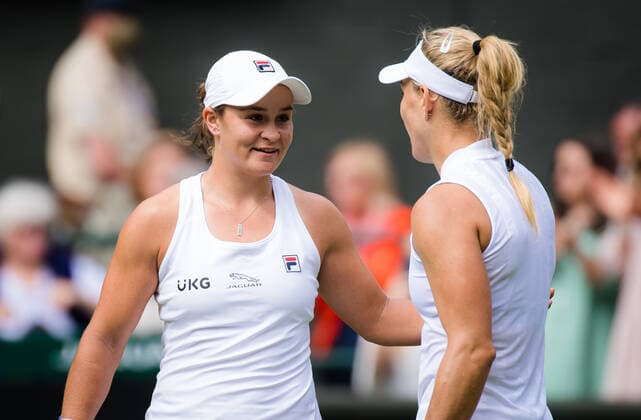 July 8, 2021: Ashleigh Barty of Australia & Angelique Kerber of Germany in action during the semi-final of the 2021 Wimbledon Championships Grand Slam tennis tournament - ZUMAa181 20210708_zaa_a181_043 Copyright: xRobxPrangex