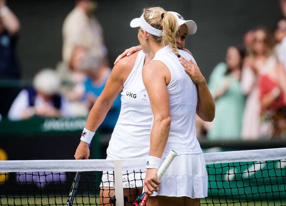 July 8, 2021: Ashleigh Barty of Australia & Angelique Kerber of Germany in action during the semi-final of the 2021 Wimbledon Championships Grand Slam tennis tournament - ZUMAa181 20210708_zaa_a181_044 Copyright: xRobxPrangex