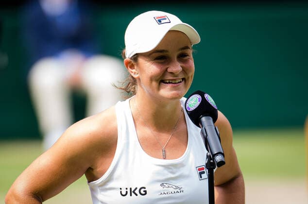 July 8, 2021: Ashleigh Barty of Australia after winning the semi-final of the 2021 Wimbledon Championships Grand Slam tennis tournament against Angelique Kerber of Germany - ZUMAa181 20210708_zaa_a181_050 Copyright: xRobxPrangex