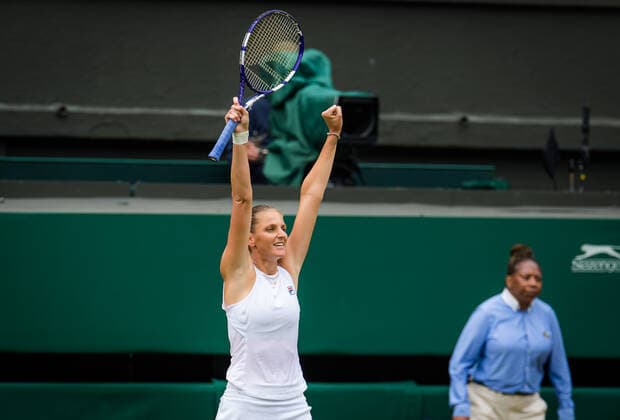 July 8, 2021: Karolina Pliskova of the Czech Republic reacts to winning the semi-final of the 2021 Wimbledon Championships Grand Slam tennis tournament against Aryna Sabalenka of Belarus - ZUMAa181 20210708_zaa_a181_078 Copyright: xRobxPrangex