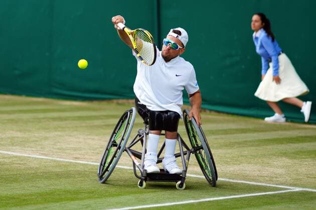Mandatory Credit: Photo by Javier Garcia Shutterstock (12200578hz) Dylan Alcott during his his Wheelchair Singles semi-final match Wimbledon Tennis Championships, Day 10, The All England Lawn Tennis and Croquet Club, London, UK - 08 Jul 2021 Wimbledon Tennis Championships, Day 10, The All England Lawn Tennis and Croquet Club, London, UK - 08 Jul 2021  Copyright: xJavierxGarcia Shutterstockx 12200578hz