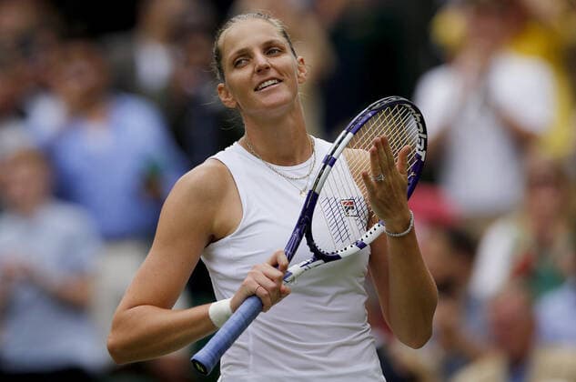 Mandatory Credit: Photo by Shutterstock (12200584l) Karolina Pliskova of Czech Republic celebrates Wimbledon Tennis Championships, Day 10, The All England Lawn Tennis and Croquet Club, London, UK - 08 Jul 2021 Wimbledon Tennis Championships, Day 10, The All England Lawn Tennis and Croquet Club, London, UK - 08 Jul 2021  Copyright: xShutterstockx 12200584l