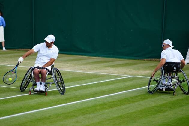 Mandatory Credit: Photo by Javier Garcia Shutterstock (12200578is) David Wagner and Dylan Alcott during their Wheelchair Singles semi-final match Wimbledon Tennis Championships, Day 10, The All England Lawn Tennis and Croquet Club, London, UK - 08 Jul 2021 Wimbledon Tennis Championships, Day 10, The All England Lawn Tennis and Croquet Club, London, UK - 08 Jul 2021  Copyright: xJavierxGarcia Shutterstockx 12200578is