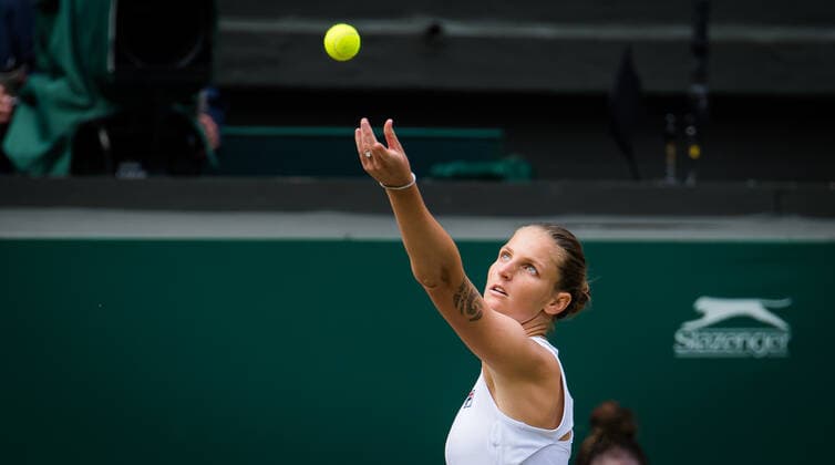 July 8, 2021, LONDON, GREAT BRITAIN: Karolina Pliskova of the Czech Republic in action during the semi-final of the 2021 Wimbledon Championships Grand Slam tennis tournament against Aryna Sabalenka of Belarus LONDON GREAT BRITAIN - ZUMAa181 20210708_zaa_a181_126 Copyright: xRobxPrangex