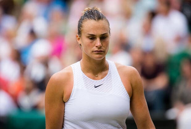 July 8, 2021, LONDON, GREAT BRITAIN: Aryna Sabalenka of Belarus in action during the semi-final of the 2021 Wimbledon Championships Grand Slam tennis tournament against Karolina Pliskova of the Czech Republic LONDON GREAT BRITAIN - ZUMAa181 20210708_zaa_a181_134 Copyright: xRobxPrangex