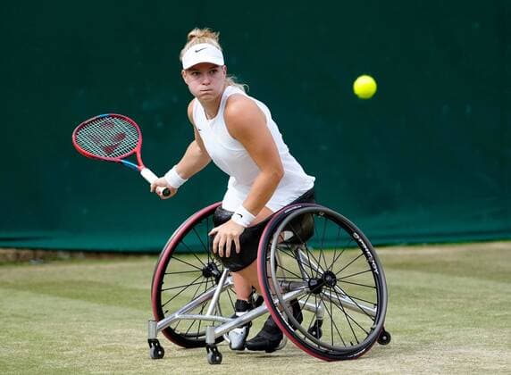 Mandatory Credit: Photo by Shutterstock (12200584bf) Diede De Groot during her Wheelchair Singles quarter-final match Wimbledon Tennis Championships, Day 10, The All England Lawn Tennis and Croquet Club, London, UK - 08 Jul 2021 Wimbledon Tennis Championships, Day 10, The All England Lawn Tennis and Croquet Club, London, UK - 08 Jul 2021  Copyright: xShutterstockx 12200584bf