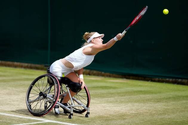 Mandatory Credit: Photo by Shutterstock (12200584bi) Diede De Groot during her Wheelchair Singles quarter-final match Wimbledon Tennis Championships, Day 10, The All England Lawn Tennis and Croquet Club, London, UK - 08 Jul 2021 Wimbledon Tennis Championships, Day 10, The All England Lawn Tennis and Croquet Club, London, UK - 08 Jul 2021  Copyright: xShutterstockx 12200584bi