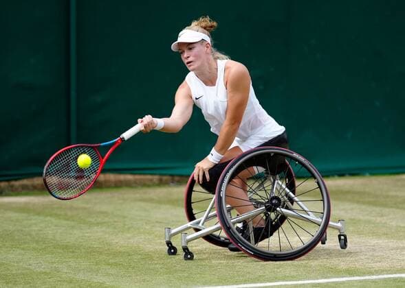 Mandatory Credit: Photo by Shutterstock (12200584bl) Diede De Groot during her Wheelchair Singles quarter-final match Wimbledon Tennis Championships, Day 10, The All England Lawn Tennis and Croquet Club, London, UK - 08 Jul 2021 Wimbledon Tennis Championships, Day 10, The All England Lawn Tennis and Croquet Club, London, UK - 08 Jul 2021  Copyright: xShutterstockx 12200584bl