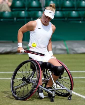 Mandatory Credit: Photo by Shutterstock (12200584as) Diede De Groot during her Wheelchair Singles quarter-final match Wimbledon Tennis Championships, Day 10, The All England Lawn Tennis and Croquet Club, London, UK - 08 Jul 2021 Wimbledon Tennis Championships, Day 10, The All England Lawn Tennis and Croquet Club, London, UK - 08 Jul 2021  Copyright: xShutterstockx 12200584as