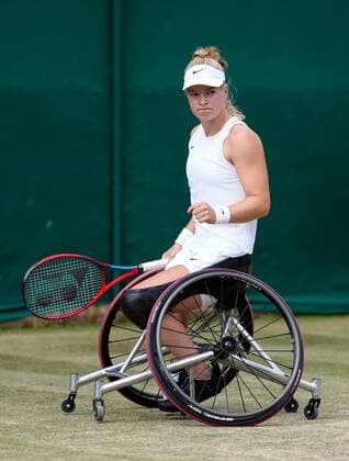 Mandatory Credit: Photo by Shutterstock (12200579au) Diede De Groot during her Wheelchair Singles quarter-final match Wimbledon Tennis Championships, Day 10, The All England Lawn Tennis and Croquet Club, London, UK - 08 Jul 2021 Wimbledon Tennis Championships, Day 10, The All England Lawn Tennis and Croquet Club, London, UK - 08 Jul 2021  Copyright: xShutterstockx 12200579au