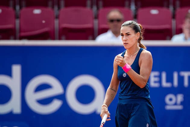 210709 Nuria Parrizas Diaz, Spain, cheers in the semifinals in singles during day 5 of the Nordea Open on July 9, 2021 in Bastad,  Copyright: MATHILDAxAHLBERG BB210709BB049
