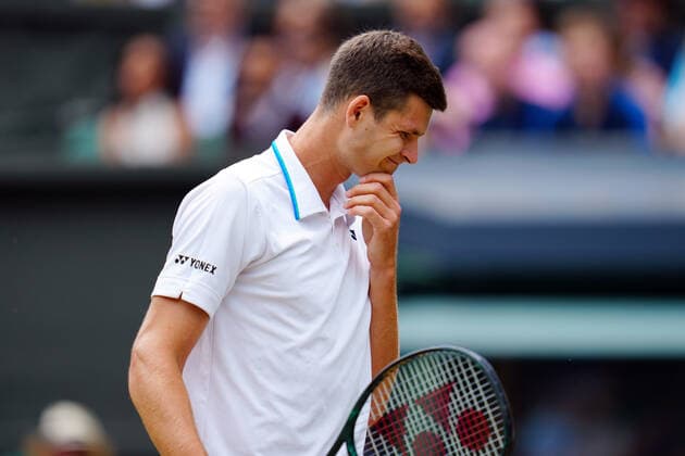 Mandatory Credit: Photo by Javier Garcia Shutterstock (12202131f) Hubert Hurkacz during his semi-final match Wimbledon Tennis Championships, Day 11, The All England Lawn Tennis and Croquet Club, London, UK - 09 Jul 2021 Wimbledon Tennis Championships, Day 11, The All England Lawn Tennis and Croquet Club, London, UK - 09 Jul 2021  Copyright: xJavierxGarcia Shutterstockx 12202131f