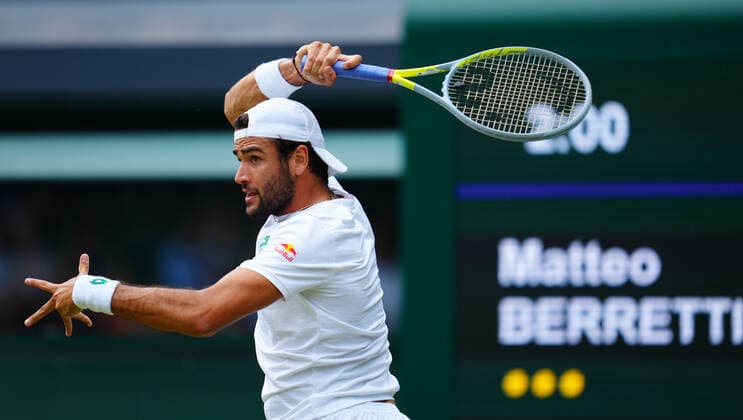 Mandatory Credit: Photo by Javier Garcia Shutterstock (12202131r) Matteo Berrettini during his semi-final match Wimbledon Tennis Championships, Day 11, The All England Lawn Tennis and Croquet Club, London, UK - 09 Jul 2021 Wimbledon Tennis Championships, Day 11, The All England Lawn Tennis and Croquet Club, London, UK - 09 Jul 2021  Copyright: xJavierxGarcia Shutterstockx 12202131r