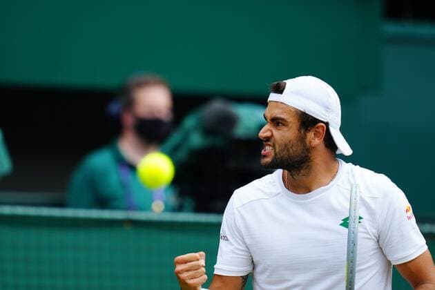 Mandatory Credit: Photo by Javier Garcia Shutterstock (12202131ad) Matteo Berrettini celebrates during his semi-final match Wimbledon Tennis Championships, Day 11, The All England Lawn Tennis and Croquet Club, London, UK - 09 Jul 2021 Wimbledon Tennis Championships, Day 11, The All England Lawn Tennis and Croquet Club, London, UK - 09 Jul 2021  Copyright: xJavierxGarcia Shutterstockx 12202131ad