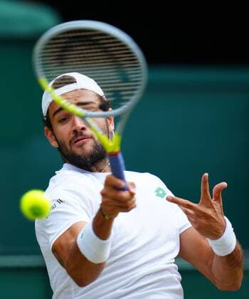 Mandatory Credit: Photo by Javier Garcia Shutterstock (12202131bi) Matteo Berrettini during his semi-final match Wimbledon Tennis Championships, Day 11, The All England Lawn Tennis and Croquet Club, London, UK - 09 Jul 2021 Wimbledon Tennis Championships, Day 11, The All England Lawn Tennis and Croquet Club, London, UK - 09 Jul 2021  Copyright: xJavierxGarcia Shutterstockx 12202131bi