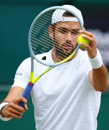 Mandatory Credit: Photo by Javier Garcia Shutterstock (12202131br) Matteo Berrettini during his semi-final match Wimbledon Tennis Championships, Day 11, The All England Lawn Tennis and Croquet Club, London, UK - 09 Jul 2021 Wimbledon Tennis Championships, Day 11, The All England Lawn Tennis and Croquet Club, London, UK - 09 Jul 2021  Copyright: xJavierxGarcia Shutterstockx 12202131br