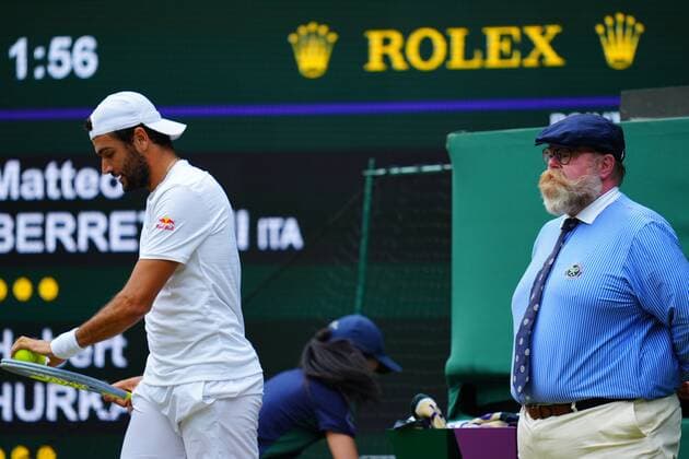 Mandatory Credit: Photo by Javier Garcia Shutterstock (12202131cd) Matteo Berrettini during his semi-final match Wimbledon Tennis Championships, Day 11, The All England Lawn Tennis and Croquet Club, London, UK - 09 Jul 2021 Wimbledon Tennis Championships, Day 11, The All England Lawn Tennis and Croquet Club, London, UK - 09 Jul 2021  Copyright: xJavierxGarcia Shutterstockx 12202131cd