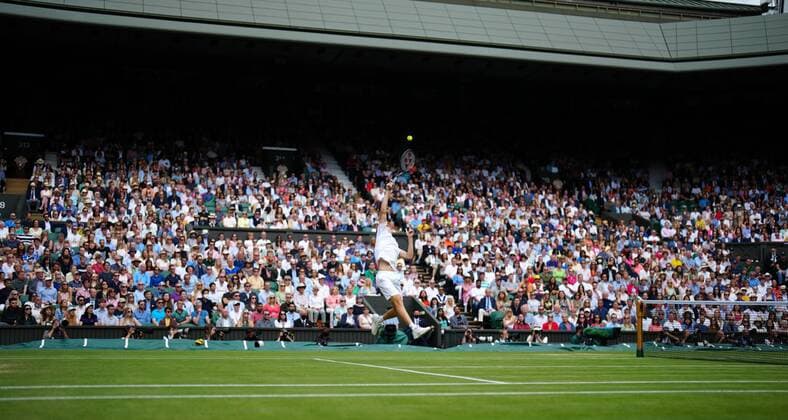 Mandatory Credit: Photo by Shutterstock (12202136ak) Hubert Hurkacz during his semi-final match Wimbledon Tennis Championships, Day 11, The All England Lawn Tennis and Croquet Club, London, UK - 09 Jul 2021 Wimbledon Tennis Championships, Day 11, The All England Lawn Tennis and Croquet Club, London, UK - 09 Jul 2021  Copyright: xShutterstockx 12202136ak