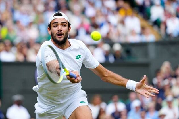 Mandatory Credit: Photo by Shutterstock (12202136am) Matteo Berrettini during his semi-final match Wimbledon Tennis Championships, Day 11, The All England Lawn Tennis and Croquet Club, London, UK - 09 Jul 2021 Wimbledon Tennis Championships, Day 11, The All England Lawn Tennis and Croquet Club, London, UK - 09 Jul 2021  Copyright: xShutterstockx 12202136am