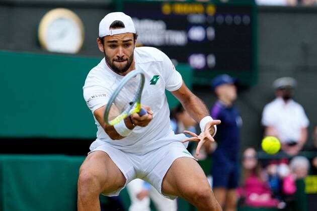 Mandatory Credit: Photo by Shutterstock (12202136as) Matteo Berrettini during his semi-final match Wimbledon Tennis Championships, Day 11, The All England Lawn Tennis and Croquet Club, London, UK - 09 Jul 2021 Wimbledon Tennis Championships, Day 11, The All England Lawn Tennis and Croquet Club, London, UK - 09 Jul 2021  Copyright: xShutterstockx 12202136as
