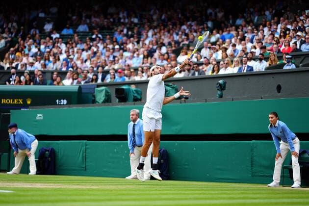 Mandatory Credit: Photo by Javier Garcia Shutterstock (12202131co) Matteo Berrettini during his semi-final match Wimbledon Tennis Championships, Day 11, The All England Lawn Tennis and Croquet Club, London, UK - 09 Jul 2021 Wimbledon Tennis Championships, Day 11, The All England Lawn Tennis and Croquet Club, London, UK - 09 Jul 2021  Copyright: xJavierxGarcia Shutterstockx 12202131co