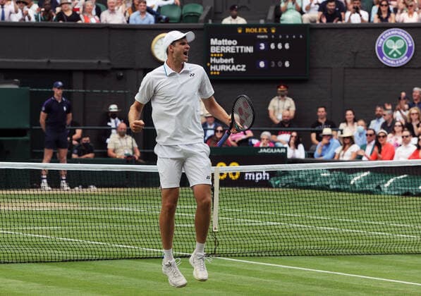 Lawn Tennis - 2021 All England Championships - Week Two - Friday - Wimbledon Mens Semi Final - Matteo Berrettini v Hubert Hurkacz Hubert Hurkacz celebrates winning the third set 